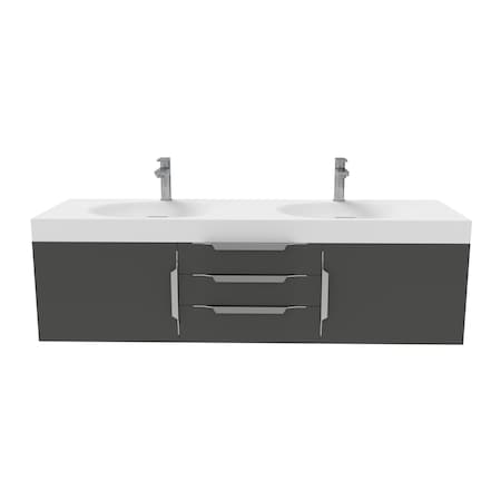 Castello Usa Thames 60-inch Black Vanity Set with White Top and Brushed Nickel Handles CB-MC-60BLK-BN-20146-WH